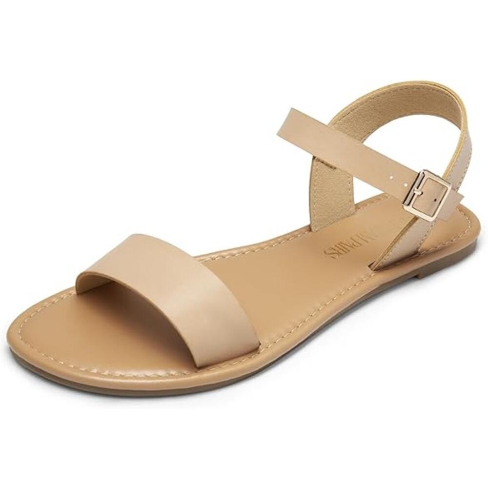 New Dream Pairs Womens Size 8 Tan Ankle Strap Open Toe Flat Sandal Buckle Shoes
